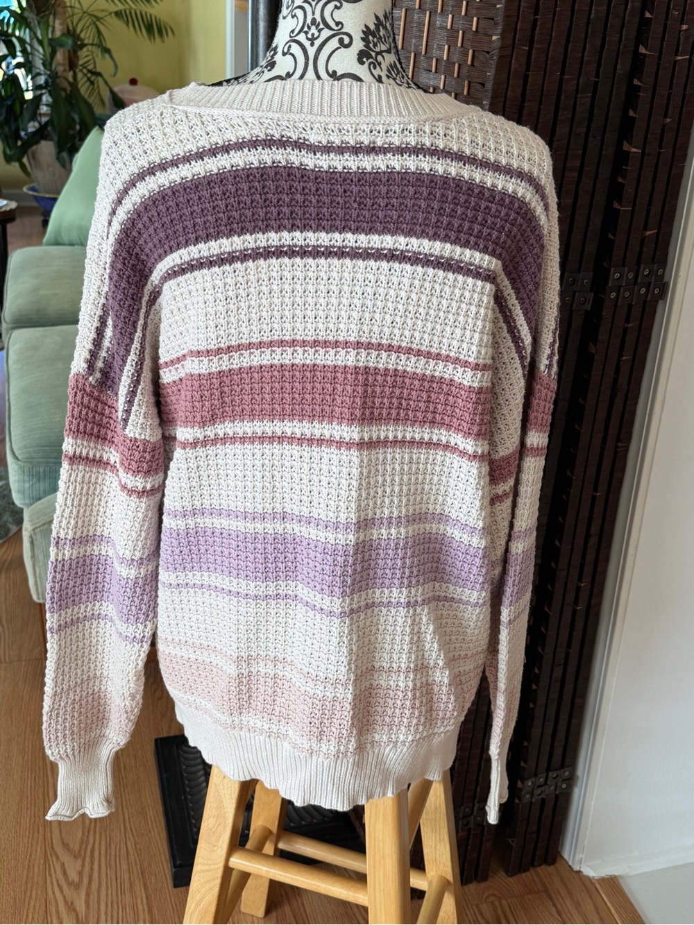 Aéropostale Open-Knit Striped Sweater Medium